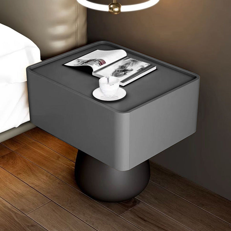 Modern Minimalist Square Rectangular Microfiber Leather Solid Wood Solid Wood Plywood Nightstand 1-Drawer For Bedroom