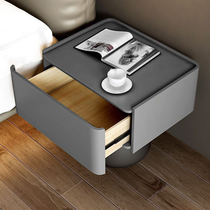 Modern Minimalist Square Rectangular Microfiber Leather Solid Wood Solid Wood Plywood Nightstand 1-Drawer For Bedroom