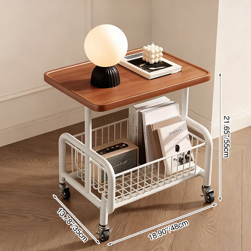 Modern Minimalist Rectangular Medium Density Fiberboard Steel Pipe Movable End Table 2-Tier For Living Room