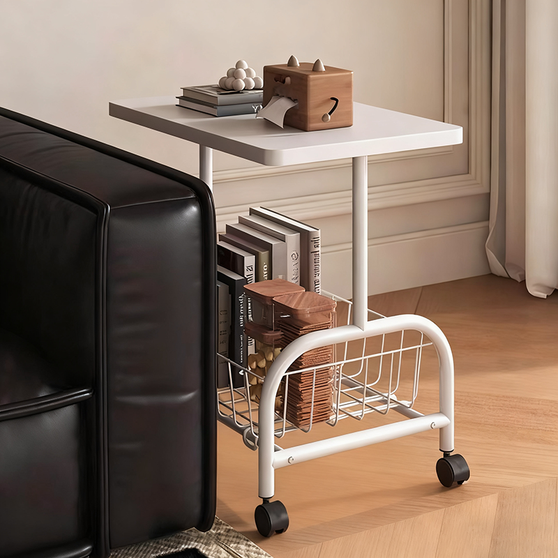 Modern Minimalist Rectangular Medium Density Fiberboard Steel Pipe Movable End Table 2-Tier For Living Room