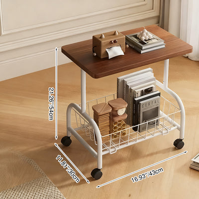 Modern Minimalist Rectangular Medium Density Fiberboard Steel Pipe Movable End Table 2-Tier For Living Room