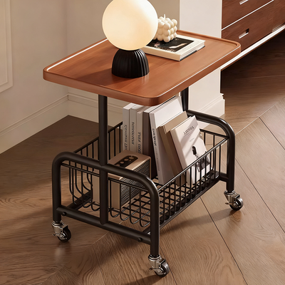 Modern Minimalist Rectangular Medium Density Fiberboard Steel Pipe Movable End Table 2-Tier For Living Room