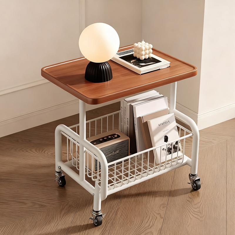 Modern Minimalist Rectangular Medium Density Fiberboard Steel Pipe Movable End Table 2-Tier For Living Room