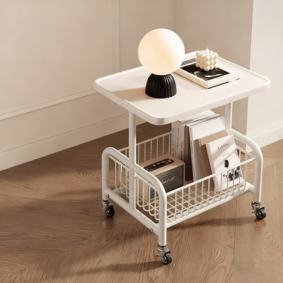 Modern Minimalist Rectangular Medium Density Fiberboard Steel Pipe Movable End Table 2-Tier For Living Room