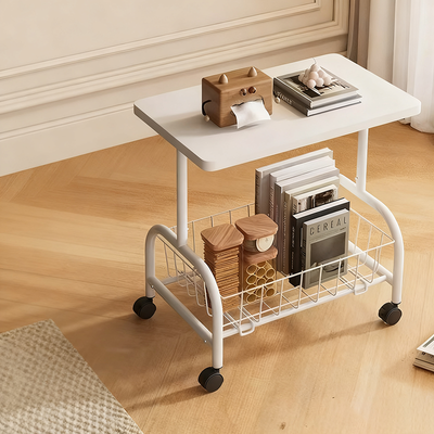 Modern Minimalist Rectangular Medium Density Fiberboard Steel Pipe Movable End Table 2-Tier For Living Room