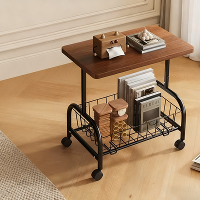 Modern Minimalist Rectangular Medium Density Fiberboard Steel Pipe Movable End Table 2-Tier For Living Room