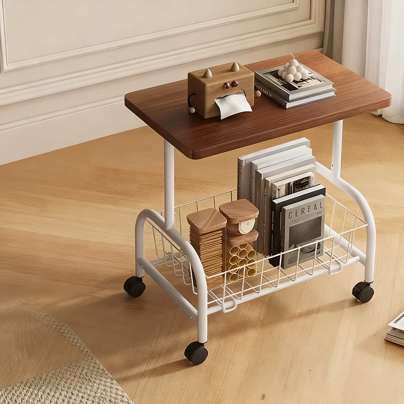 Modern Minimalist Rectangular Medium Density Fiberboard Steel Pipe Movable End Table 2-Tier For Living Room