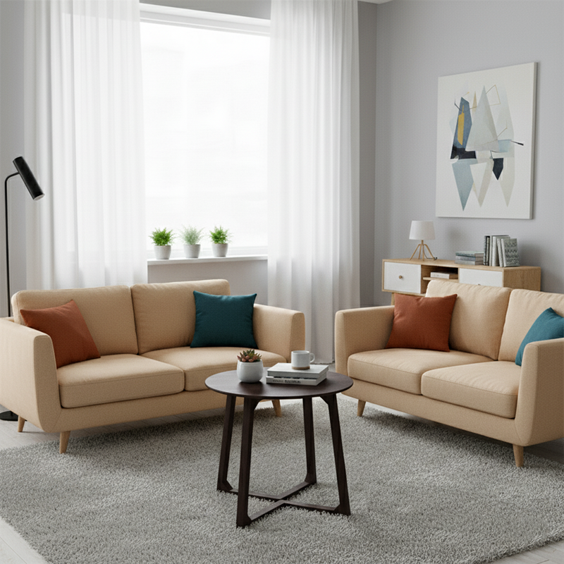 Contemporary Nordic Round Solid Wood Plywood Rubberwood Coffee Table For Living Room