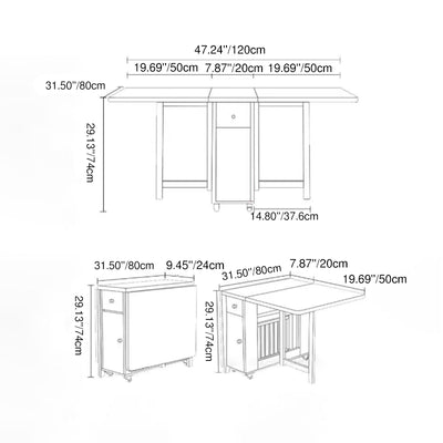 Modern Minimalist Square Rectangular E1 Environmental MDF Solid Wood Movable Foldable Dining Table & Dining Chair Set For 6 Seats