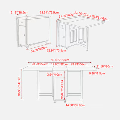 Modern Minimalist Square Rectangular E1 Environmental MDF Solid Wood Movable Foldable Dining Table & Dining Chair Set For 6 Seats
