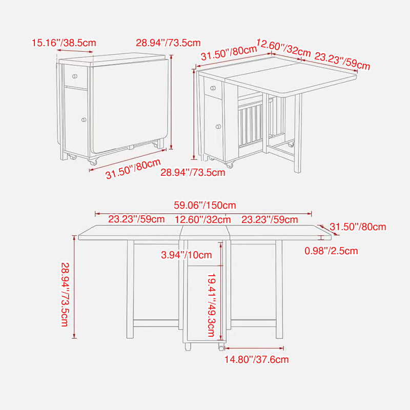 Modern Minimalist Square Rectangular E1 Environmental MDF Solid Wood Movable Foldable Dining Table & Dining Chair Set For 6 Seats