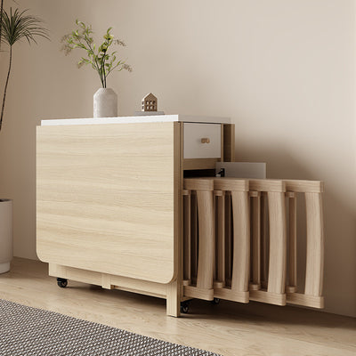 Modern Minimalist Square Rectangular E1 Environmental MDF Solid Wood Movable Foldable Dining Table & Dining Chair Set For 6 Seats