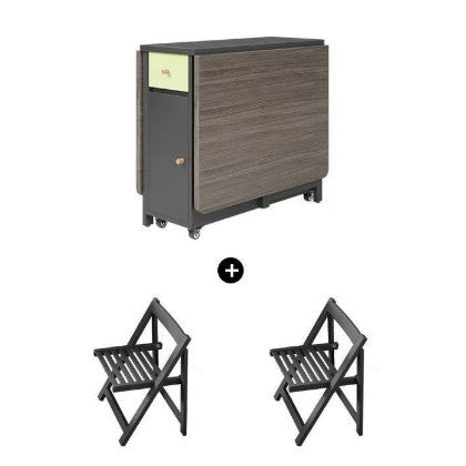 Modern Minimalist Square Rectangular E1 Environmental MDF Solid Wood Movable Foldable Dining Table & Dining Chair Set For 6 Seats