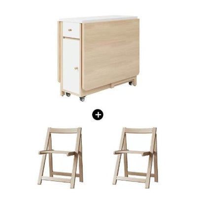 Modern Minimalist Square Rectangular E1 Environmental MDF Solid Wood Movable Foldable Dining Table & Dining Chair Set For 6 Seats