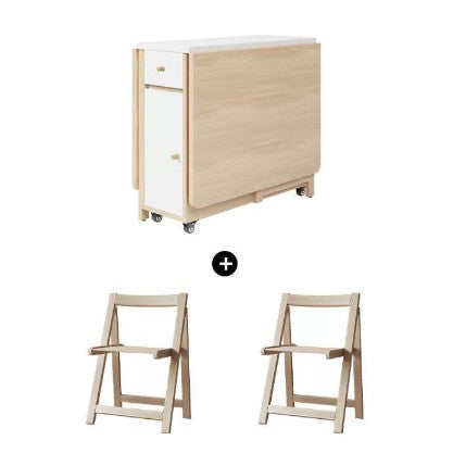 Modern Minimalist Square Rectangular E1 Environmental MDF Solid Wood Movable Foldable Dining Table & Dining Chair Set For 6 Seats