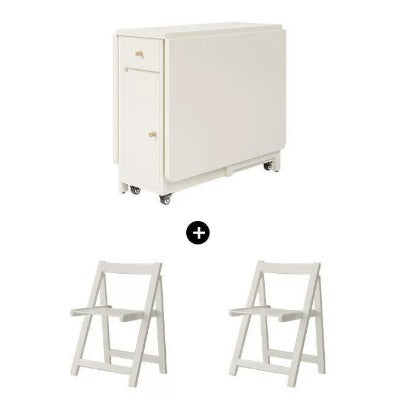 Modern Minimalist Square Rectangular E1 Environmental MDF Solid Wood Movable Foldable Dining Table & Dining Chair Set For 6 Seats