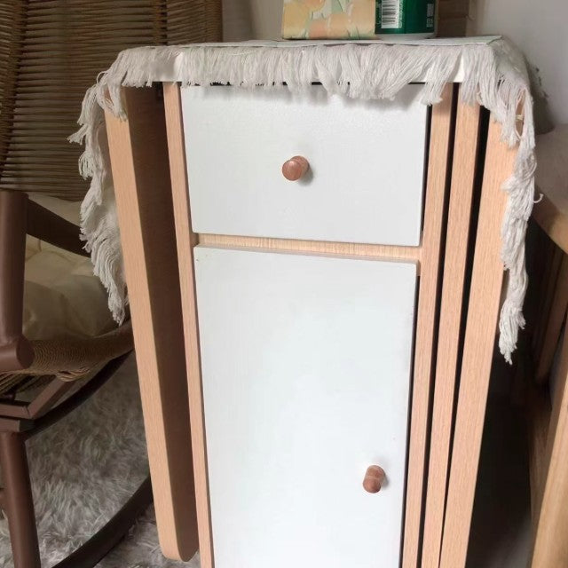 Modern Minimalist Square Rectangular E1 Environmental MDF Solid Wood Movable Foldable Dining Table & Dining Chair Set For 6 Seats