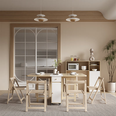 Modern Minimalist Square Rectangular E1 Environmental MDF Solid Wood Movable Foldable Dining Table & Dining Chair Set For 6 Seats