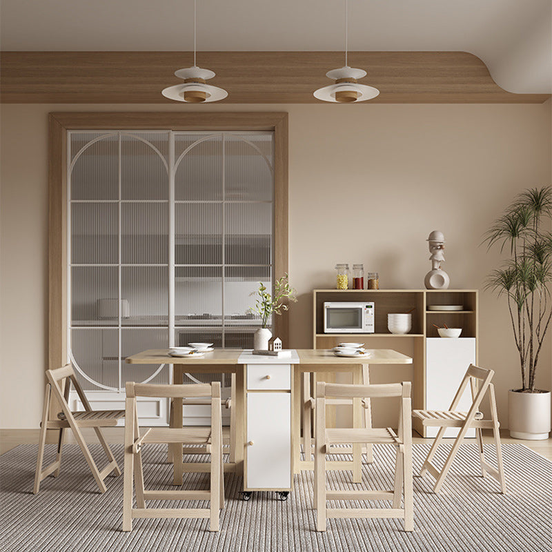 Modern Minimalist Square Rectangular E1 Environmental MDF Solid Wood Movable Foldable Dining Table & Dining Chair Set For 6 Seats