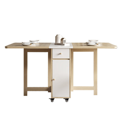 Modern Minimalist Square Rectangular E1 Environmental MDF Solid Wood Movable Foldable Dining Table & Dining Chair Set For 6 Seats