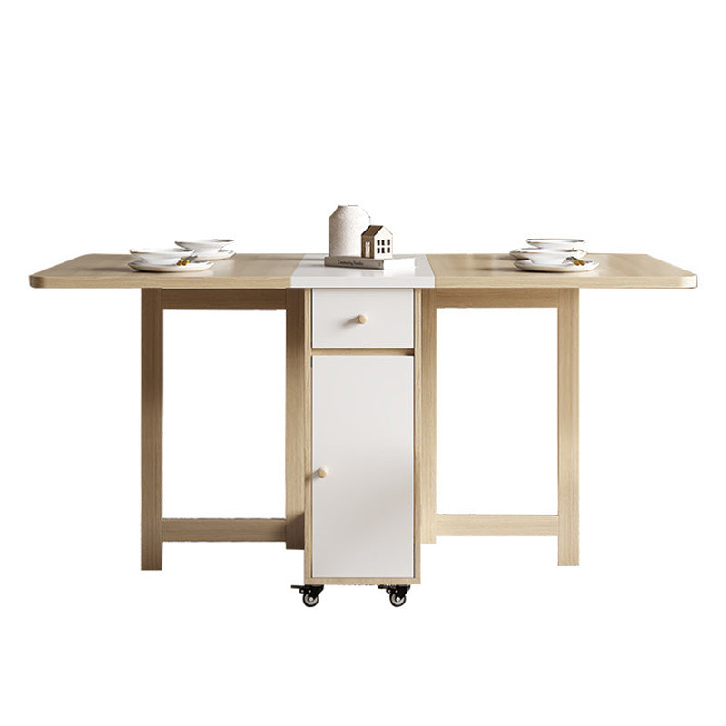 Modern Minimalist Square Rectangular E1 Environmental MDF Solid Wood Movable Foldable Dining Table & Dining Chair Set For 6 Seats