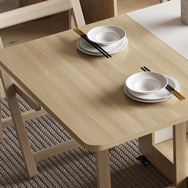 Modern Minimalist Square Rectangular E1 Environmental MDF Solid Wood Movable Foldable Dining Table & Dining Chair Set For 6 Seats