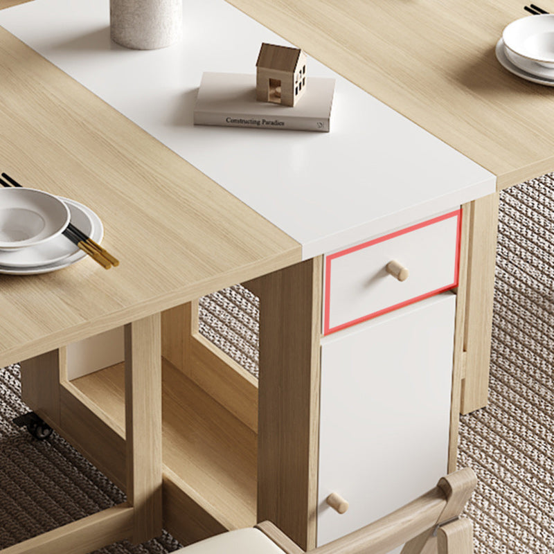 Modern Minimalist Square Rectangular E1 Environmental MDF Solid Wood Movable Foldable Dining Table & Dining Chair Set For 6 Seats