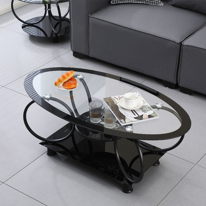 Modern Minimalist Round Ellipse Tempered Glass Plastic Iron Coffee Table For Living Room