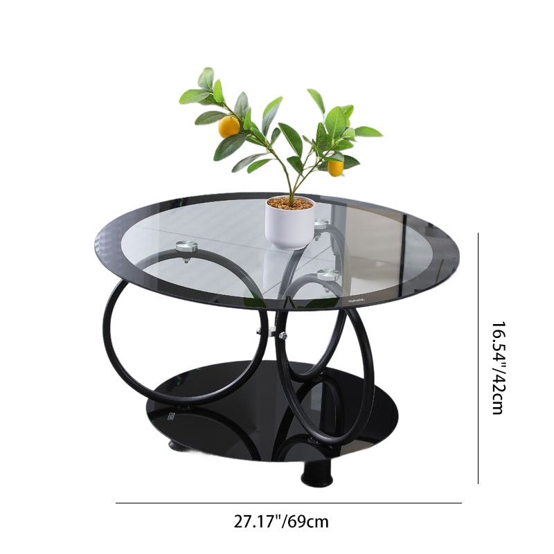 Modern Minimalist Round Ellipse Tempered Glass Galvanized Pipe Coffee Table For Living Room