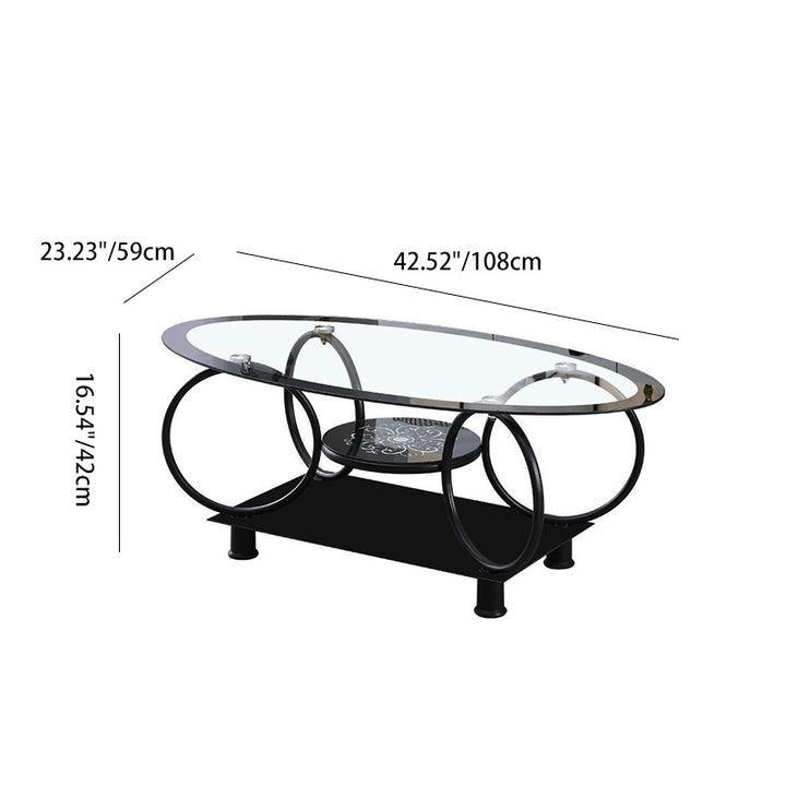 Modern Minimalist Round Ellipse Tempered Glass Plastic Iron Coffee Table For Living Room