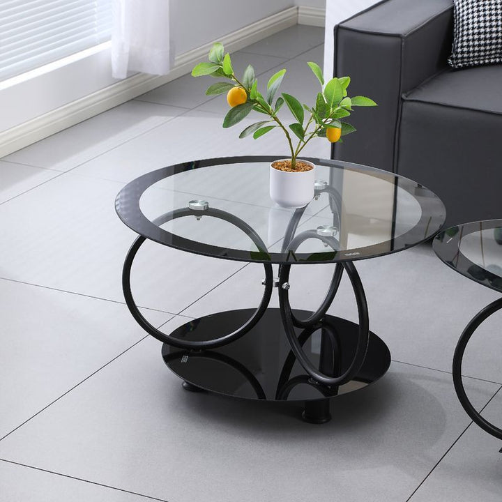 Modern Minimalist Round Ellipse Tempered Glass Plastic Iron Coffee Table For Living Room