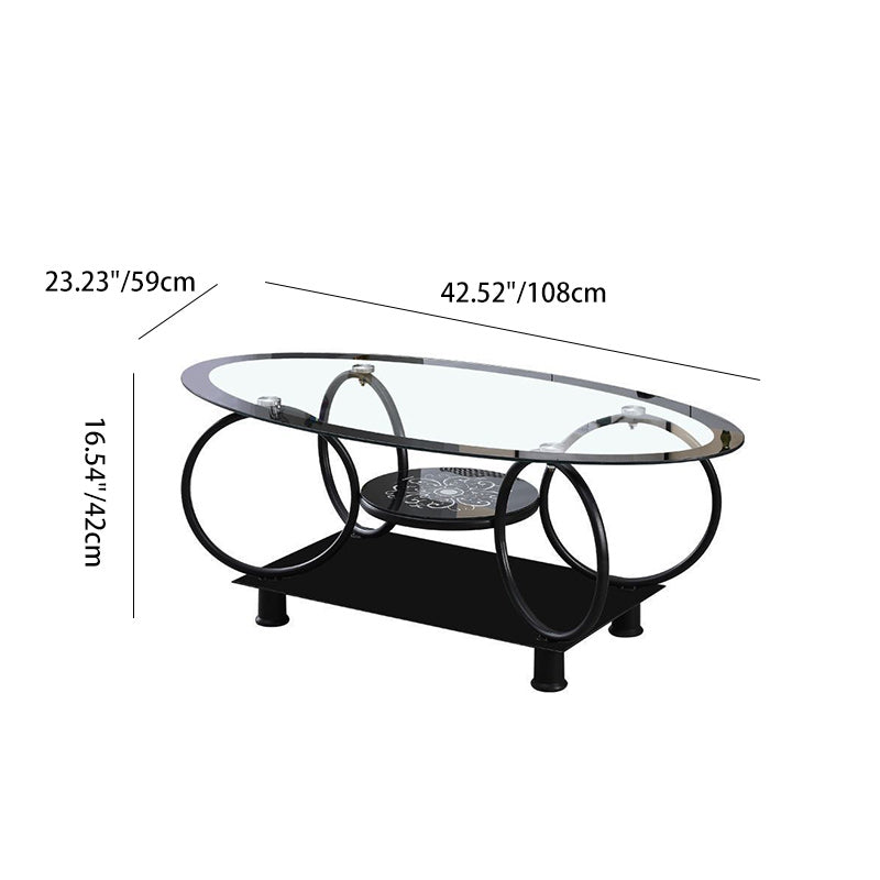 Modern Minimalist Round Ellipse Tempered Glass Galvanized Pipe Coffee Table For Living Room