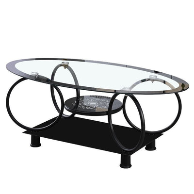 Modern Minimalist Round Ellipse Tempered Glass Galvanized Pipe Coffee Table For Living Room