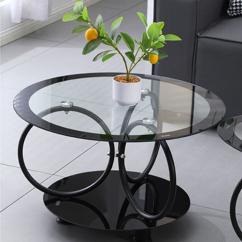 Modern Minimalist Round Ellipse Tempered Glass Galvanized Pipe Coffee Table For Living Room