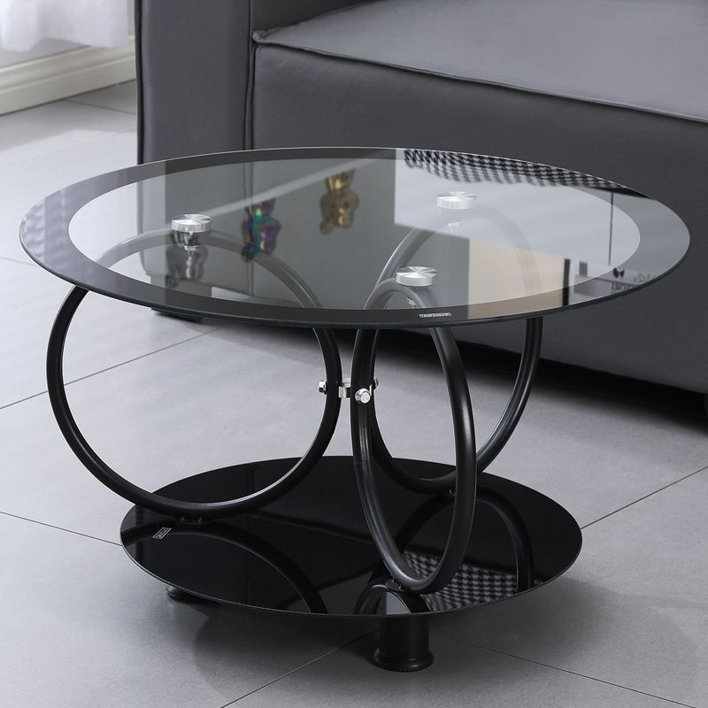 Modern Minimalist Round Ellipse Tempered Glass Galvanized Pipe Coffee Table For Living Room