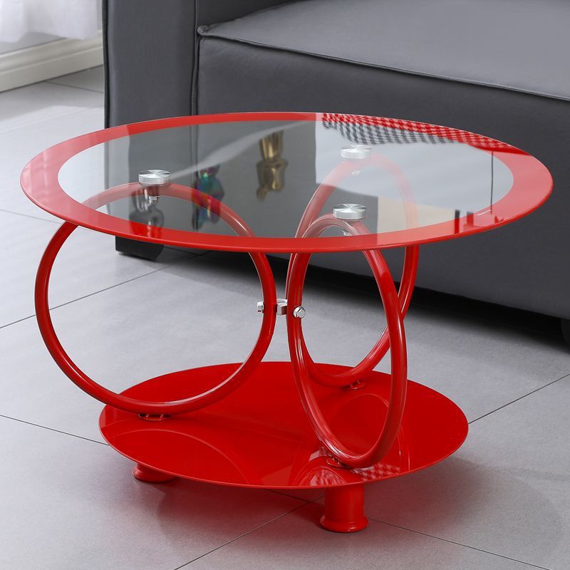 Modern Minimalist Round Ellipse Tempered Glass Galvanized Pipe Coffee Table For Living Room