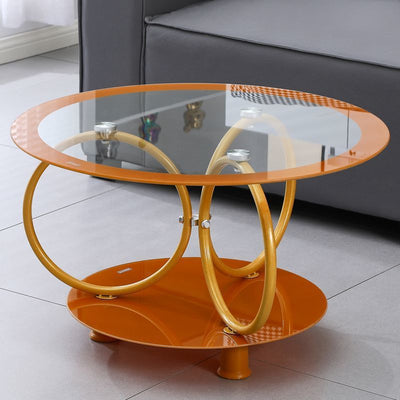 Modern Minimalist Round Ellipse Tempered Glass Galvanized Pipe Coffee Table For Living Room