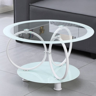 Modern Minimalist Round Ellipse Tempered Glass Galvanized Pipe Coffee Table For Living Room