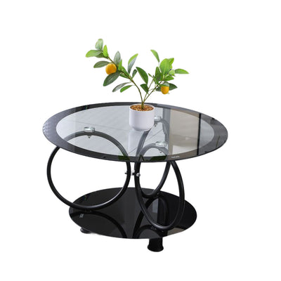 Modern Minimalist Round Ellipse Tempered Glass Galvanized Pipe Coffee Table For Living Room