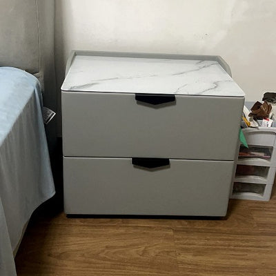 Modern Minimalist Rectangular Microfiber Leather Rock Slab Pine Wood Solid Wood Plywood Nightstand 2-Drawer For Bedroom