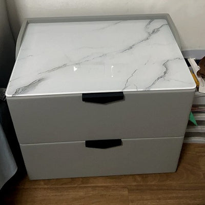 Modern Minimalist Rectangular Microfiber Leather Rock Slab Pine Wood Solid Wood Plywood Nightstand 2-Drawer For Bedroom