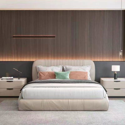 Modern Minimalist Rectangular Microfiber Leather Rock Slab Pine Wood Solid Wood Plywood Nightstand 2-Drawer For Bedroom