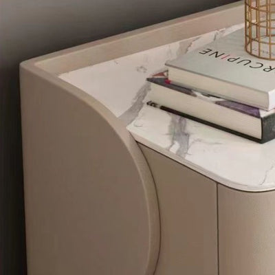 Modern Minimalist Rectangular Microfiber Leather Rock Slab Pine Wood Solid Wood Plywood Nightstand 2-Drawer For Bedroom