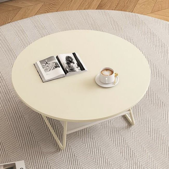 Modern Minimalist Round PU Leather Iron Eco-friendly Board Coffee Table For Living Room