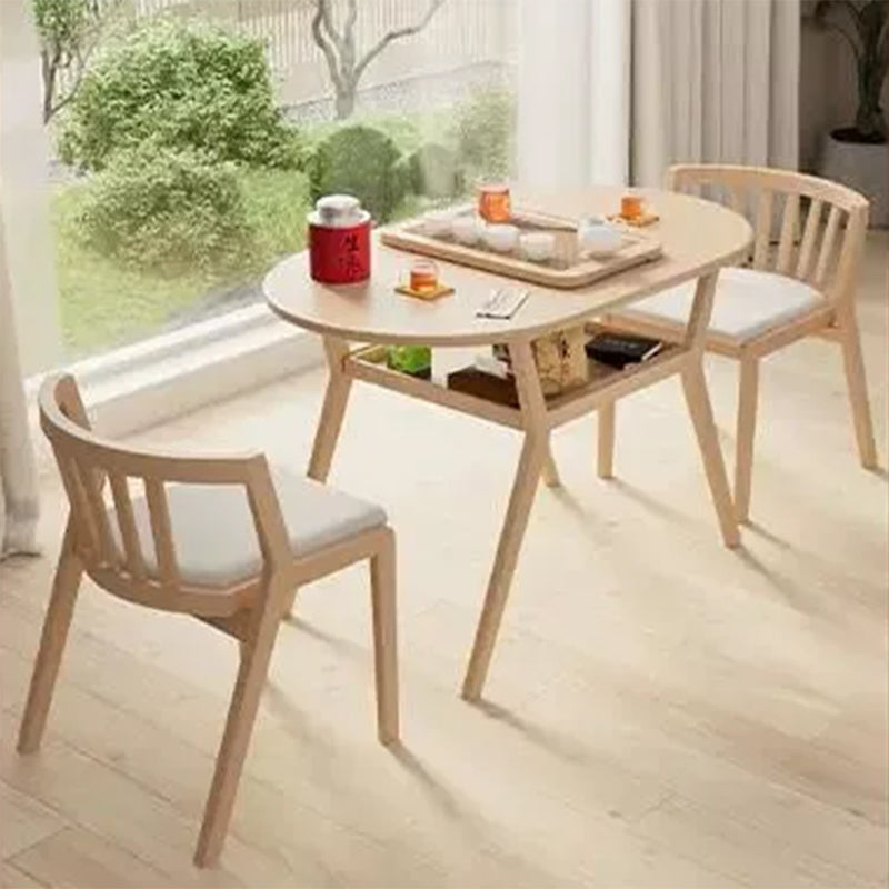 Modern Minimalist Round Ellipse Rubberwood Solid Wood Plywood Cotton-linen Coffee Table & Chair Set For Living Room