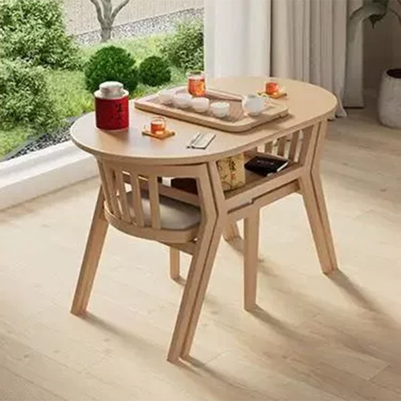 Modern Minimalist Round Ellipse Rubberwood Solid Wood Plywood Cotton-linen Coffee Table & Chair Set For Living Room