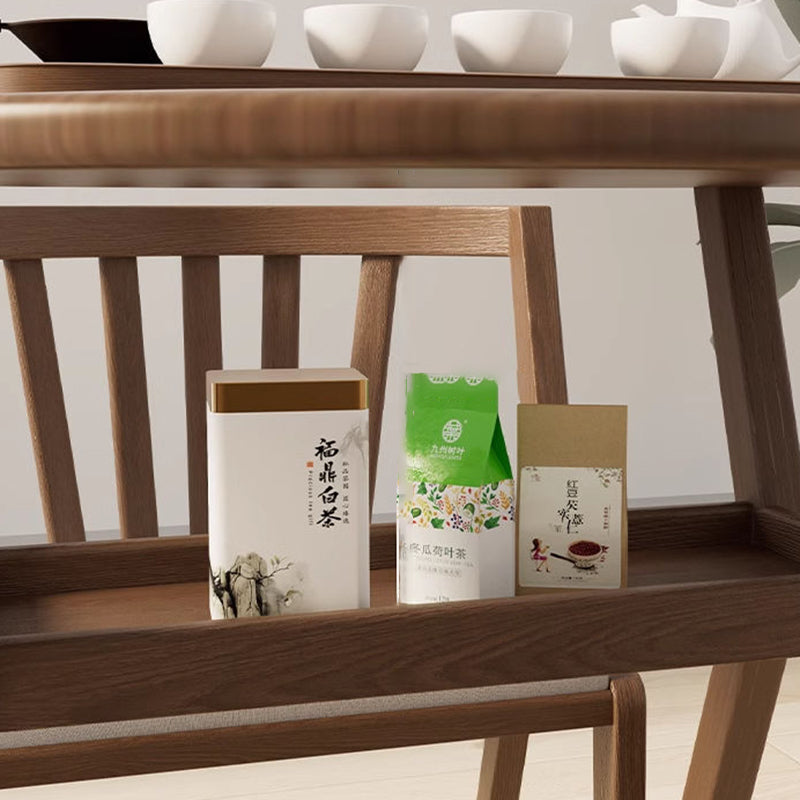 Modern Minimalist Round Ellipse Rubberwood Solid Wood Plywood Cotton-linen Coffee Table & Chair Set For Living Room