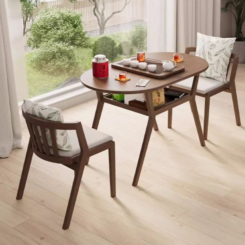 Modern Minimalist Round Ellipse Rubberwood Solid Wood Plywood Cotton-linen Coffee Table & Chair Set For Living Room