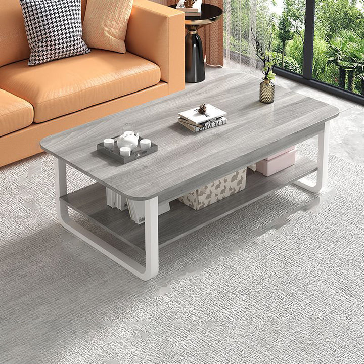 Table basse carrée rectangulaire moderne minimaliste en panneau de densité moyenne et acier, à 2 niveaux, pour salon 