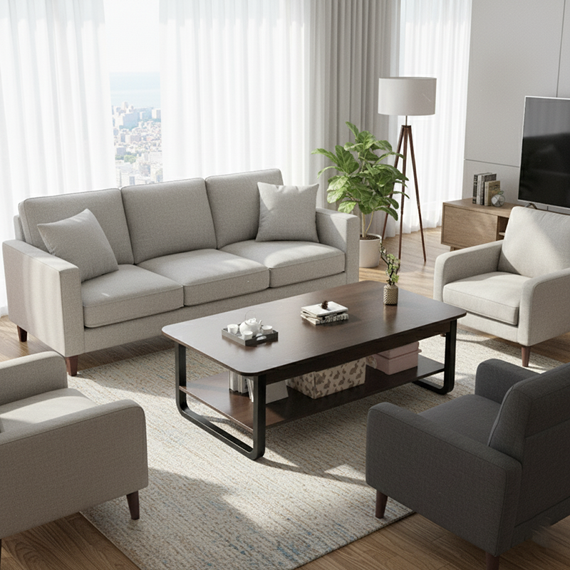 Modern Minimalist Square Rectangular Medium Density Board Steel Coffee Table 2-Tier For Living Room